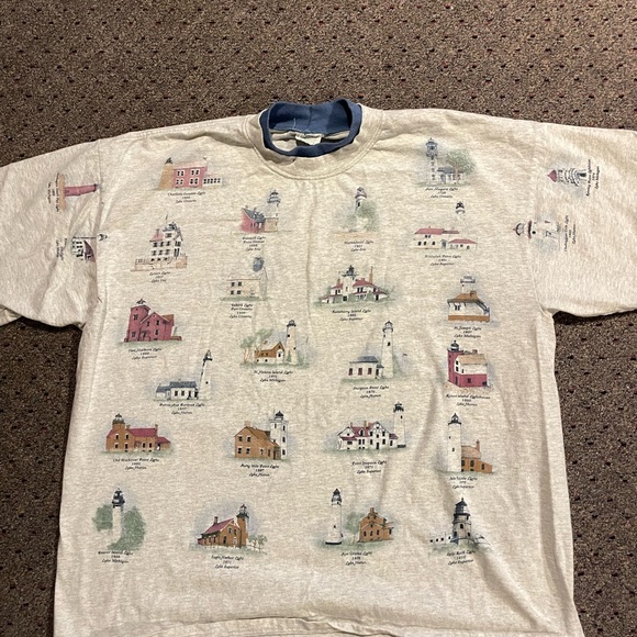 VINTAGE 90s | Light Houses All Over Printed. Great Lakes Lighthouses - Picture 7 of 13